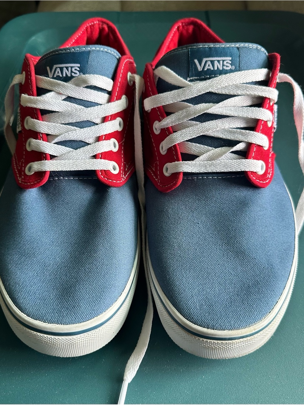 Vans Blue and Red Low-Top Canvas Sneakers